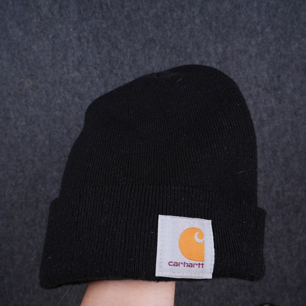 Carhartt A18 Watch Hat Beanie Unisex OSFA Black Excellent Ribbed Knit Patch